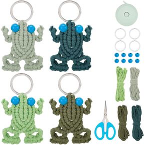 Origach 4 Set DIY Macrame Frog Keychain Kit Personalized MacRame Key Rings Kit للمبتدئين Macrame Craft Kit للبالغين مع تعليمات لمحفظة المحفظة الرئيسية