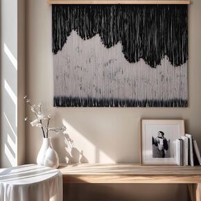 Product Laddawan صورة إضافية كبيرة بوهو جدار ديكور لغرفة نوم Macrame الجدار المعلقة Dip-died tapestry الحديثة جدار المنزل الخشبي لغرفة المعيشة (بني أسود)