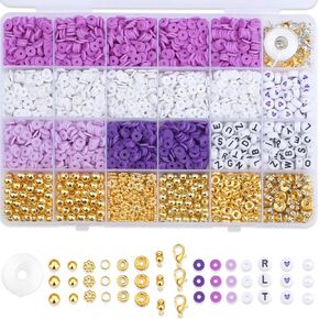 طقم Maibaota Blue Clay Beads للأساور التي تصنع حبات زرقاء لمجوهرات صنع سوار الصداقة Heishi Beads لـ DIY (مع حبات الذهب للرسالة