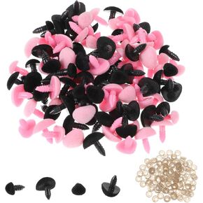 120 PCS أنوف السلامة لأميجورومي ، أنوف سلامة الحيوانات البلاستيكية الكروشيه أنوف أسود وردي كبير مع غسالات 4 أحجام تتدفق على أنوف سلامة لعبة الحيوانات المحشوة لدمى دمية دمية الدب.