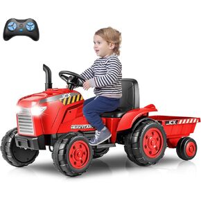 olakids 12v أطفال يركبون على الجرار ، سيارة كهربائية تعمل بالبطارية مع مقطورة ، محركات مزدوجة ، التحكم عن بعد ، الضوء ، الموسيقى ، USB ، ألعاب مركبة طفل للبنين (الأخضر)