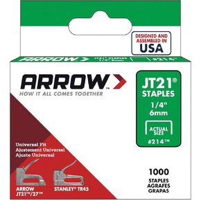 Arrow Fastener 214 1/4in. JT21 Light Duty Staple, 1,000 Staples