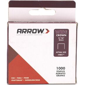 Arrow Heavy Duty 405 Flat Crown Staples, Galvanized Steel Construction, 1000 Pack, Leg Length 5/16-Inch, Crown Width 1/2-Inch