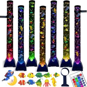 Sensory Bubble Lamp with Bracket for Kids: 4 FT Bubble Tower Fish Tube - 16 Color Adjustable 10 Fake Fish - Autism ADHD Friendly Ideal Gifts for Boys Girls