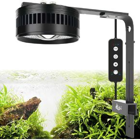 AQQA Aquarium Clip-On Tream Light مع وحدة تحكم ، ضوء خزان الأسماك LED مع 3 أوضاع (أبيض/RGB/الطيف الكامل) ، مستويات الموقت و 6 السطوع ، المشبك القابل للتعديل لنباتات المياه العذبة 35W