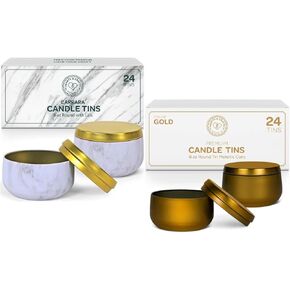 Terms & Crafts Marble & Gold Candle Tins 8 أوقية مع الأغطية - 48 حزمة من 8 أوقية من علب الشموع ، وحاويات الشموع لصنع الشموع والفنون والحرف ، والتخزين ، والهدايا ، والمزيد - الجرار شمعة فارغة مع الأغطية