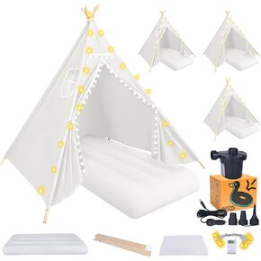 4 خيمة teepee للأطفال ، خيمة النوم للأطفال ، قاع الهواء القابل للنفخ مع المراتب ، أضواء النجوم ، ورقة مجهزة ، مضخة الشحن ، سبات عيد ميلاد الفتيات الفتيات