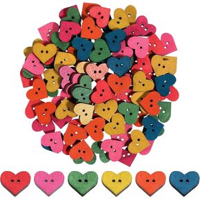 100Pcs Wood Sewing Buttons Heart Shaped Rustic Colored Buttons with 2 Holes Wood Craft Buttons Clothes DIY Sewing Accessory for Decor Sewing Notions Scrapbooking Crochet Painting Handmade Ornament