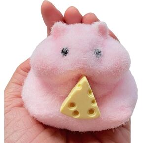 Big Size Adorable Handmade Flocked Taba Squishy Hamster with Cheese, Hamster Taba Squihsy Fun Squeeze Fidget Toy for Teens Adults ADHD, Perfect for Stress Relief, Decoration,or Gift (white hamster)
