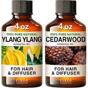 زيت Ylang Ylang الأساسي للزيوت العطرية للناشر والدوريوود لمجموعة الشعر - 100 ٪ من الزيوت العطرية الطبيعية - 2x4 fl oz - Kukka