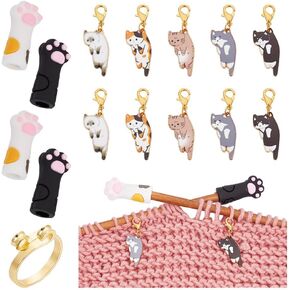 Nbeads 19 PCS Knitting Accessories Kit ، بما في ذلك 10 PCS DIY CAT Locking Schitch Markers 8 PCS PAW PRINT ENTETTER EPERTEL