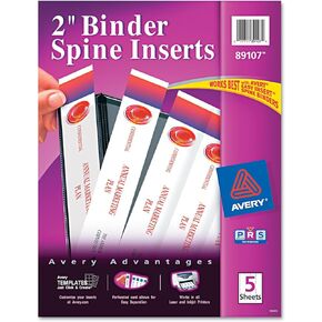 Avery 89107 Binder Spine إدراج سعة 2 بوصة ، 20/PK ، أبيض