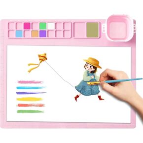 Trtyef Silicone Painting حصيرة ، 16 مقسمات ملونة حصيرة فنون مع كوب قابلة للطي ، 20 "x16" لوحة الطلاء السيليكون ل DIY ، الطين ، الرسم والحرف (الوردي)