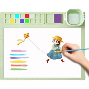 TRTYEF Silicone Painting Mat, 16 Color Dividers Craft Art Mat with Collapsible Cup, 20"X16" Silicone Paint Palette for DIY, Clay, Painting and Crafts (Pink) in Saudi Arabia