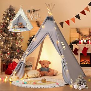 Besrey 2-in-1 Teepee للأطفال مع حصيرة وضوء ، وبيبي الأطفال الكبار مع تصميم ثنائي الجوانب ، وعيد الميلاد ، وخيمة القراءة الصغيرة