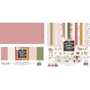 Generic Echo Park Paper Collection Bundle: Special Delivery Baby Girl (12 x 12 Kit + 12 x 12 Solids)