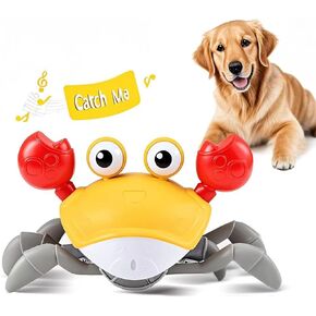 لعبة Crabling Crab Dog Toy مع مستشعر تجنب العقبات - لعبة الكلب الكهربائي التفاعلي مع الموسيقى والأضواء والهروب التلقائي - متعة هدية لعبة مضغ للجرو والكلاب الصغيرة والمتوسطة والقطط والحيوانات الأليفة (برتقالي)