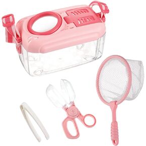Biubee Bug Casher for Kids - حشرات متينة تمسك بها مجموعة الهدايا مع Butterfly Net Collector Cashect Casher Tweezer ، Pink Bug Habitat Outdoor Kit for Girls Age 3 4 5 6 7 8