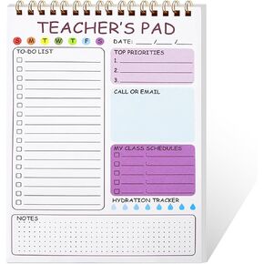 المعلم Notepad - حلزوني للقيام بقائمة المفكرة لمنظمة الفصل الدراسي ، مخطط المعلم مع أقسام قائمة المراجعة ، هدايا تقدير المعلم ، 5.5 "× 8.5" 50 ورقة ورقة سميكة ، والدموع المنظمة المكتبية للدموع