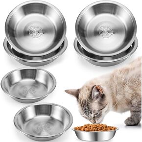 JEFFBAUBL 8 PCS الأوعية القطط من الفولاذ المقاوم للصدأ ، أطباق قطة ضحلة ودية ، 5.5 بوصة أطباق طعام القط ، أطباق طعام واسعة القط للطعام والماء ، صفيحة قطات معدنية للكلاب أو حيوانات صغيرة أخرى