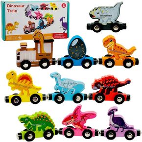 Wooden Dinosaur Train Toys for Toddlers Magnetic Train Wooden Trains Cars Set Montessori Educational Playset for Kids 3+ Years (10Pcs Dionsaur Train)