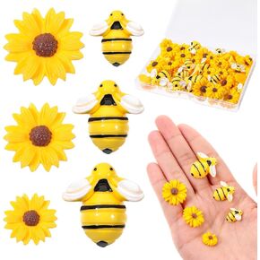 80 PCS MINI Resin Bees Daisy Flower for Crafts Resin Bees Deisy Decor مع صندوق 3 أحجام من زبدة الشمس المزيفة من النحل للحرف اليدوية ، زخارف نحلة Bumblebee لـ DIY Craft Scrapbooking Case Case Weath