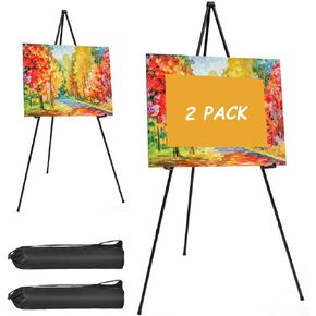 2 Pack Portable Easel Stand for Painting Canvas ، 63 "Tripod Artist Painting Easel لعرض علامات منزل مكتب الزفاف ، الأسود