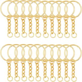 سلاسل المفاتيح بالجملة ، حلقات مفاتيح 100pcs حلقات مفتاح معدني حلقة مفتاح الذهب مع سلسلة قفزة مفتوحة 25 مم للحرف اليدوية وصنع المجوهرات