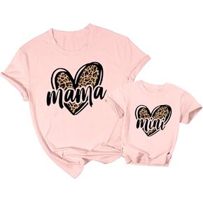 Mama and Mini Shirts Cute Love Heart Graphic Tshirt Mommy and Me Matching Tees Tops Mom and Baby Matching Outfits