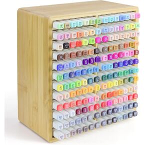Marker Organizer for 168 Markers, Bamboo Marker Storage Holder with 24 Compartments, Art Supply Organizer for Markers, Pens, Pencils & Brushes, Wooden Desk Organizer for Home, Office & Classroom