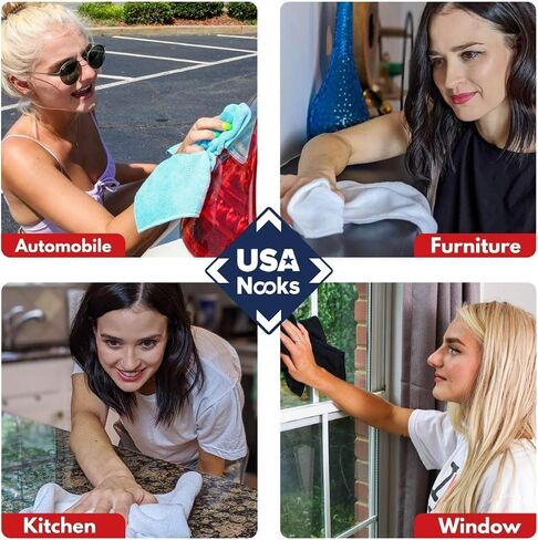 USANOOKS Microfiber Cleaning Cloth - 12Pcs (16x16 inch) High Performance - 1200 Washes, Ultra Absorbent Towels Weave Grimes & Liquid for Streak-Free Mirror Shine - Car Cleaning Rags - Multicolour Pack in Saudi Arabia