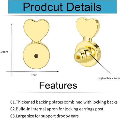 Earring Backs, AKRUWELRY Heart Shape Earring Lifter Backs Replacements for Droopy Ears Heavy Earrings Locking Earring Backings for Studs Large Support Backs in Kuwait