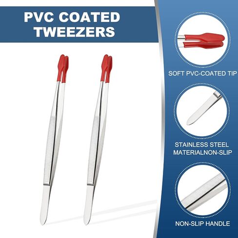 ملاقط Patikil Craft مع نصائح مطاطية ، 2 PCS PVC ملاقط مغلفة الطول الطويل من الفولاذ المقاوم للصدأ نصيحة مستقيمة مسطح للاصطدام الطوابع حبات حبات المجوهرات ، الأسود 5.9 " in Kuwait