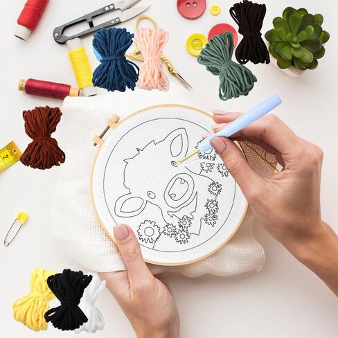 SmoothNovelty Sheep Diy Punch Edele Kits للمبتدئين مع تعليمات النسيج التطريز Hoop Thread Punch Edele Craft Set سهلة للبالغين وديكور هدايا الأطفال ، 20x20cm-4 in Kuwait