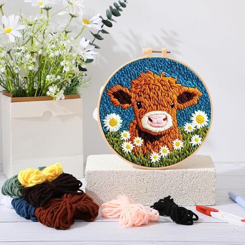 SmoothNovelty Sheep Diy Punch Edele Kits للمبتدئين مع تعليمات النسيج التطريز Hoop Thread Punch Edele Craft Set سهلة للبالغين وديكور هدايا الأطفال ، 20x20cm-4 in Kuwait