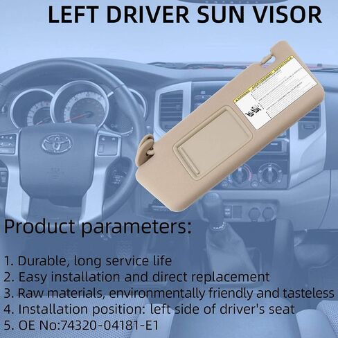 Dasbecan Left Driver Side Sun Visor Compatible with Toyota Tacoma 2005 2006 2007 2008 2009 2010 2011 2012 2013 2014 2015 Visor Assembly Without Light 74320-04181-E1 Beige in Kuwait