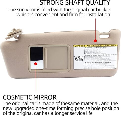 Dasbecan Left Driver Side Sun Visor Compatible with Toyota Tacoma 2005 2006 2007 2008 2009 2010 2011 2012 2013 2014 2015 Visor Assembly Without Light 74320-04181-E1 Beige in Kuwait