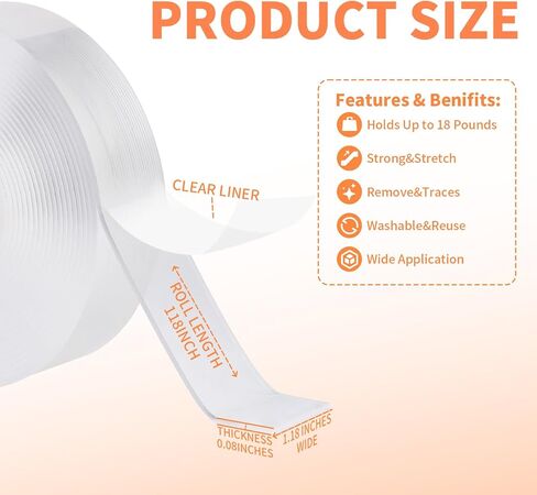 Double-Sided Nano Tape, Clear Removable Adhesive Mounting Tape (9.85ft) in Saudi Arabia
