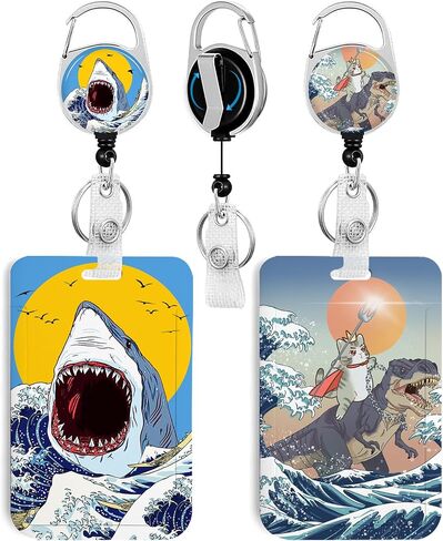 2 Pack Cute Cat and Shark ID Badge Holder with Clip Badge Reels Retractable Heavy Duty,Keychain，ID Holder for School Nurse Office in Saudi Arabia