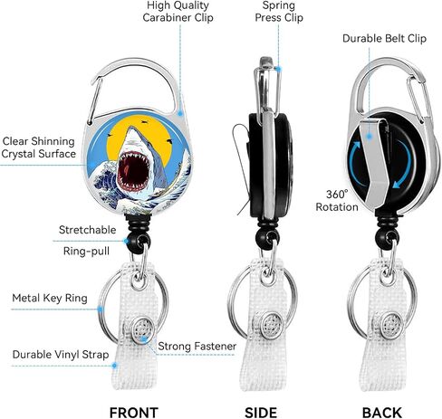 2 Pack Cute Cat and Shark ID Badge Holder with Clip Badge Reels Retractable Heavy Duty,Keychain，ID Holder for School Nurse Office in Saudi Arabia
