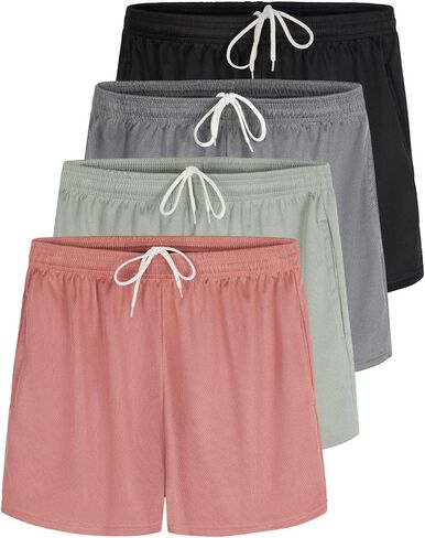 Real Essentials 4-Pack: Girl's Mesh Active Athletic Performance Sport Shorts for Girls with Pockets in Kuwait