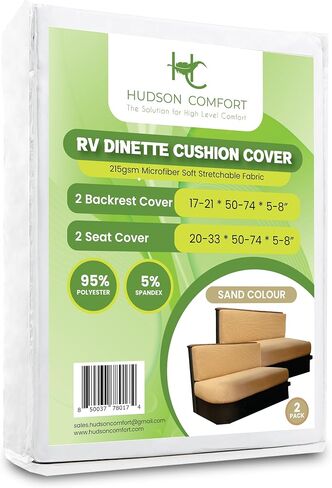 أغطية وسائد Hudson Comfort RV Dinette - نسيج ناعم قابل للتمدد من الألياف الدقيقة مصمم ليناسب مجموعة واسعة من المقاعد - أغطية وسائد التخييم تتضمن غطاء مسند ظهر واحد وغطاء مقعد واحد (لون رمادي) in Kuwait