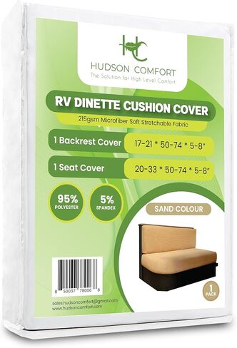 أغطية وسائد Hudson Comfort RV Dinette - نسيج ناعم قابل للتمدد من الألياف الدقيقة مصمم ليناسب مجموعة واسعة من المقاعد - أغطية وسائد التخييم تتضمن غطاء مسند ظهر واحد وغطاء مقعد واحد (لون رمادي) in Kuwait