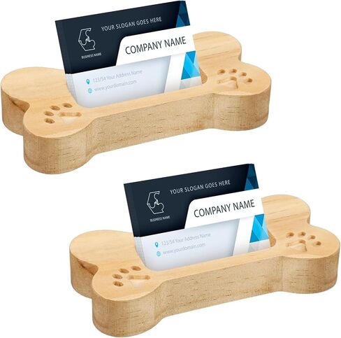 2 PCS Dog Business Card Holder Wooden Desk Dog Dog Card Stand Pet Paw Print Farmhouse Business Organizer for Office Tabletop Desk (Walnut Color) in Kuwait