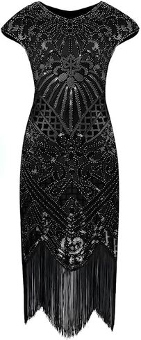 868A - Plus Size 1920s Vintage Fringed Gatsby Sequin Cold Shoulder Tassels Flapper Party Cocktail Dress with Accessories in Saudi Arabia