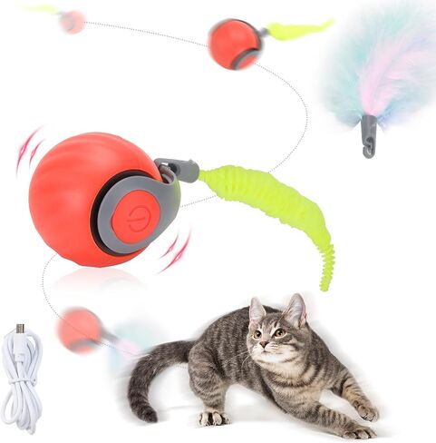Speed Moving Tail 2.0 3.0 Interactive Cat Toy Ball for Bored Indoor Moving Cat Toy Smart Ball Rechargeable Automatic Mouse Chasing Toy Two Speed Adjustment (Orange) in Saudi Arabia