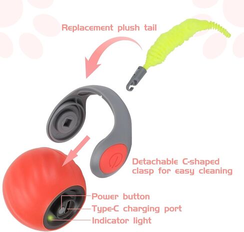 Speed Moving Tail 2.0 3.0 Interactive Cat Toy Ball for Bored Indoor Moving Cat Toy Smart Ball Rechargeable Automatic Mouse Chasing Toy Two Speed Adjustment (Orange) in Saudi Arabia