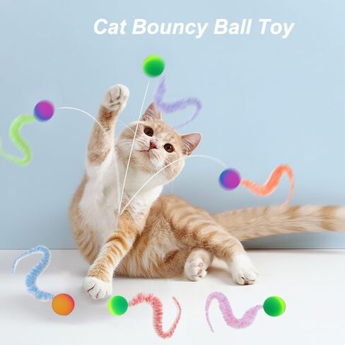 Bouncy Ball with Tail for Cats 7 Pack,Cat Fuzzy Worm Toys,Magic Worm Bouncy Ball Toy for Indoor Cat (7pcs) in Saudi Arabia