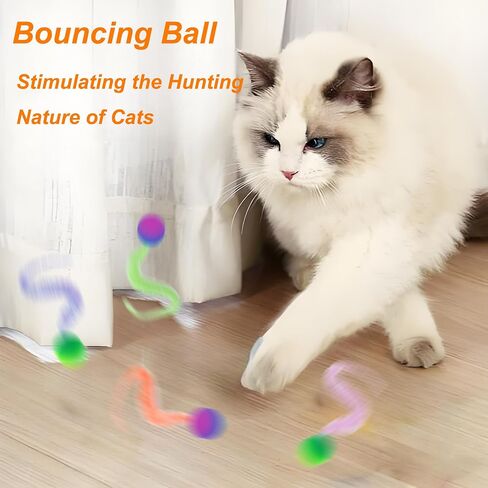 Bouncy Ball with Tail for Cats 7 Pack,Cat Fuzzy Worm Toys,Magic Worm Bouncy Ball Toy for Indoor Cat (7pcs) in Saudi Arabia