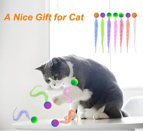 Bouncy Ball with Tail for Cats 7 Pack,Cat Fuzzy Worm Toys,Magic Worm Bouncy Ball Toy for Indoor Cat (7pcs) in Saudi Arabia